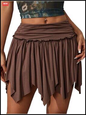 Renaissance Pirate Mini Skirt Asymmetrical Ruched Gothic Rave Cowgirl Festival